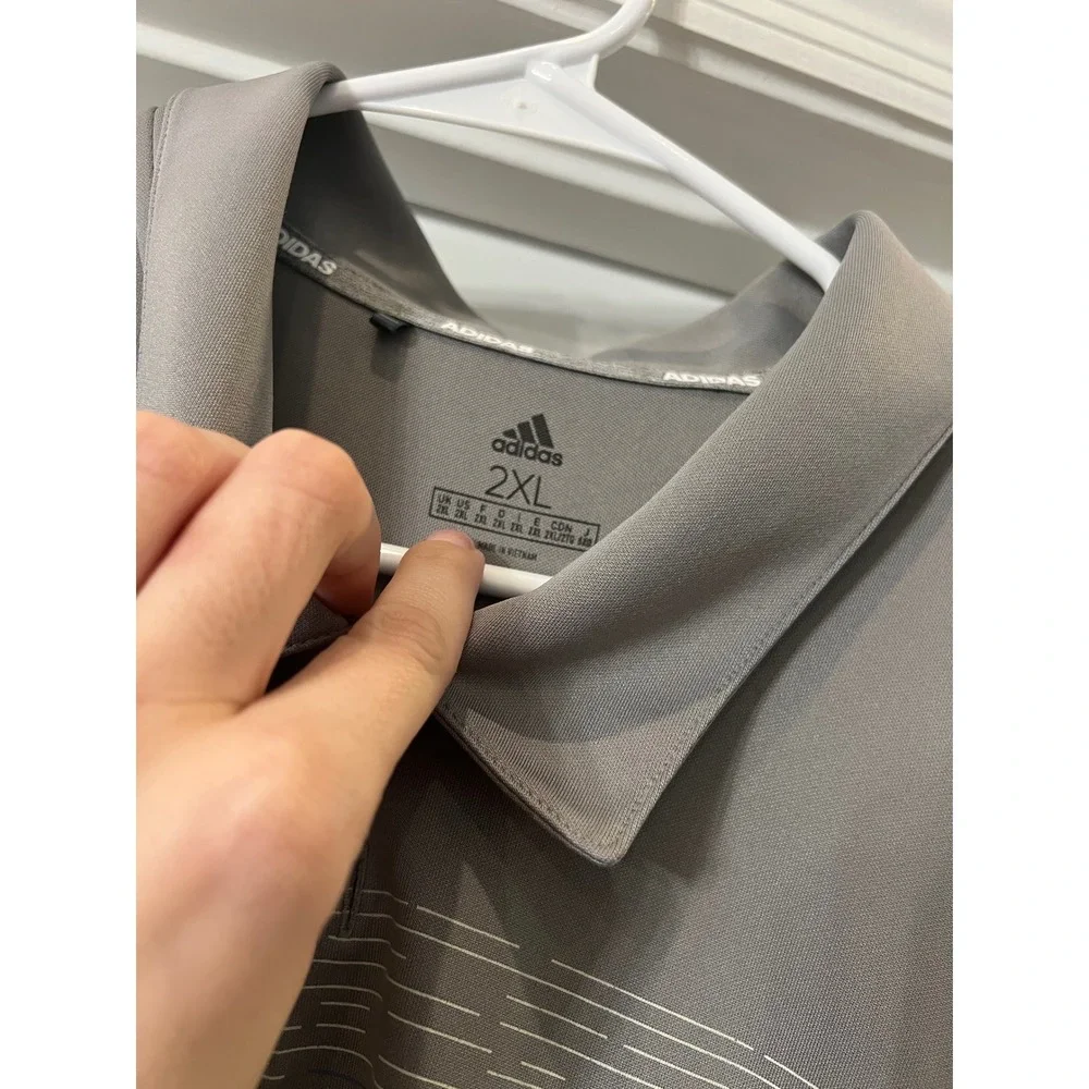 Adidas Golf Polo Shirt Gray Striped Athletic‎ Training 2XL